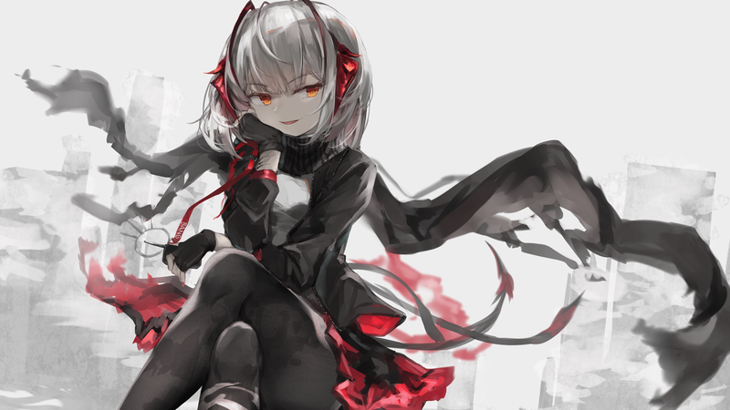 gloves, gray hair, headphones, shorts, anime