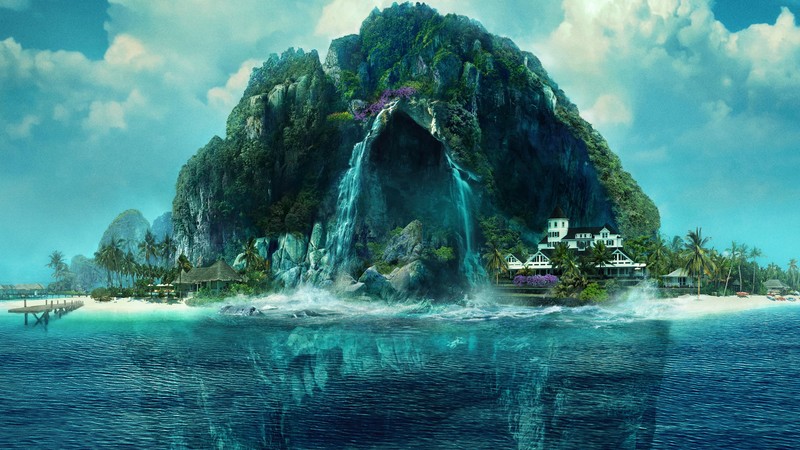Fantasy Island, island, nature, house, trees, skull