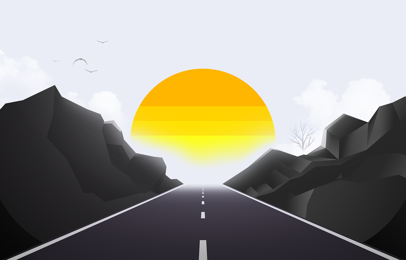 Sun, rocks, yellow, road, byrotek