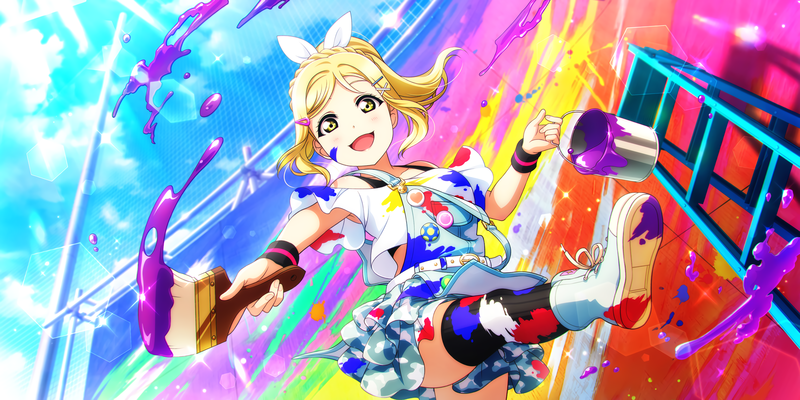 Love Live Series, Love Live!, Love Live! Sunshine, anime girls, Ohara Mari, colorful, paint splatter, red, cyan