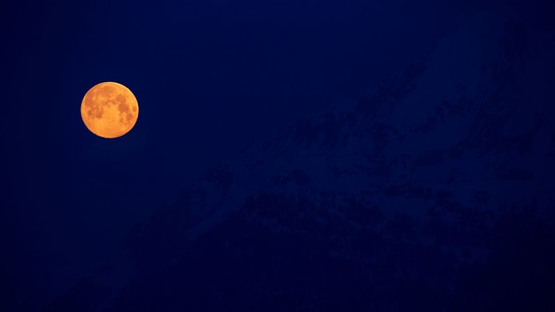 moon, full moon, night, mountains, darkness, 4k
