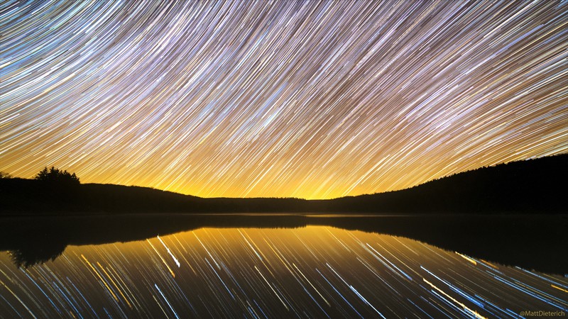photography, dusk, evening, sunset, forest, nature, water, sea, stars, sky, landscape, skyscape, trees, lake, reflection