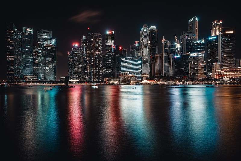 night, lights, Singapore, city, cityscape, Marina Bay