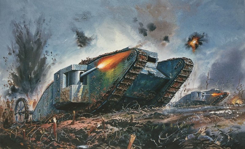 world war, World War I, tank, British Army, modern impressionism