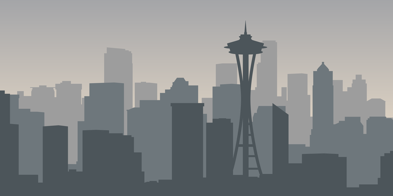 skyline, vector, vector art, illustration, simple, simple background, minimalism, Seattle, artwork, digital art, building, urban