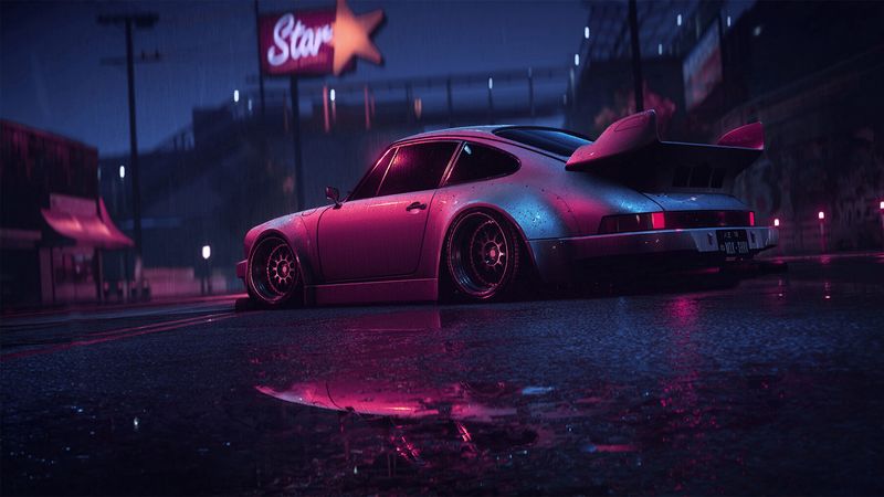 porsche 911 carrera rsr, porsche, sports car, old, tuning, night, neon, 4k