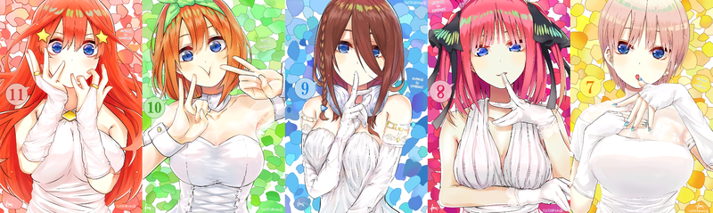 anime, anime girls, 5-toubun no Hanayome, Nakano Itsuki, Nakano Yotsuba, Nakano Miku, Nakano Nino, Nakano Ichika, wedding dress