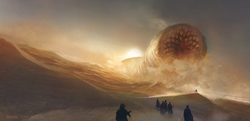 science fiction, Dune (series), Marc Simonetti, digital art, Sandworm, Arrakis