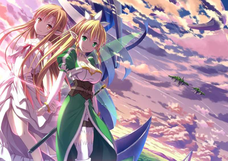 Sword Art Online, Asuna (Sword Art Online), anime girls, Leafa(Sword Art Online)