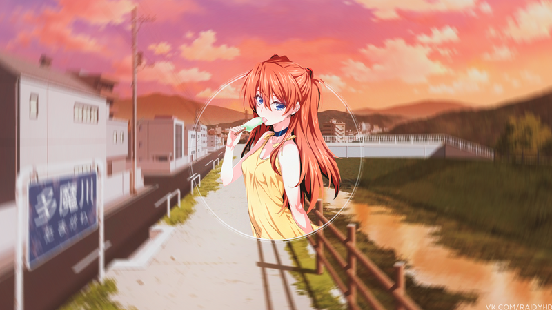 anime, anime girls, picture-in-picture, Neon Genesis Evangelion, Asuka Langley Soryu, popsicle