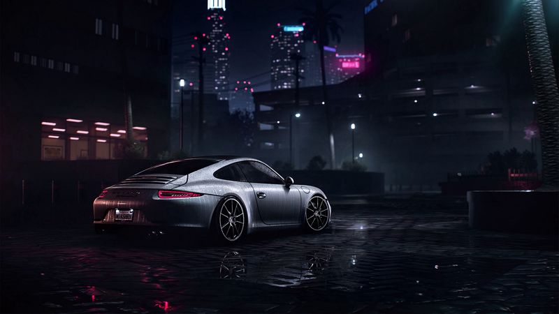 porsche 911 carrera s, porsche, sportscar, gray, wet, side view, night, 4k