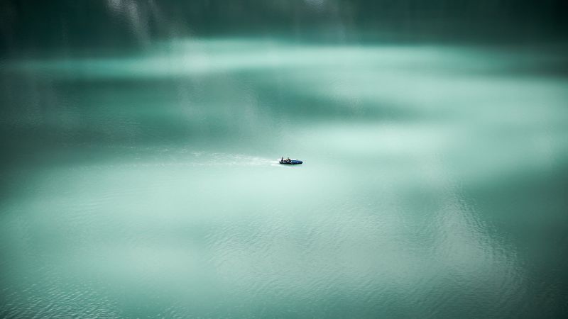 lake, boat, minimalism, water, surface, calm, 4k