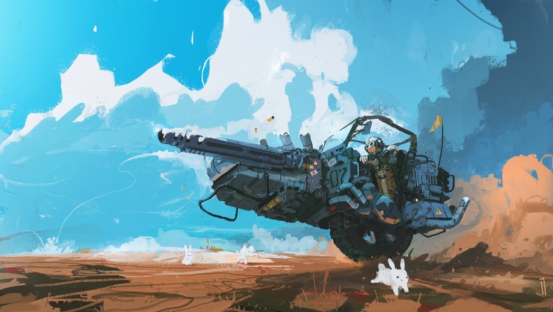artwork, rabbits, ArtStation, vehicle, futuristic, cyan