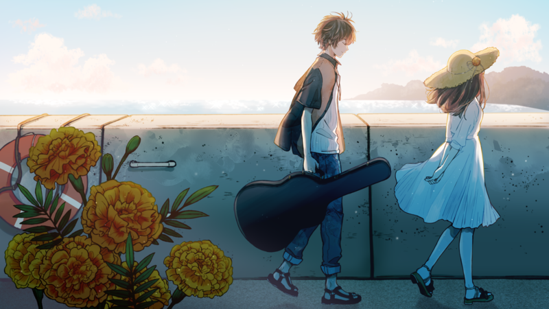 anime, anime boys, anime girls, smiling, flowers