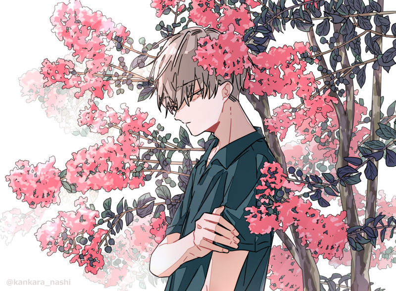 original characters, flowers, sad, anime boys, artwork, illustration