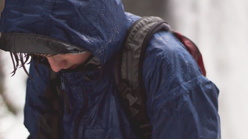 hood, face, wet, rain, jacket, 4k