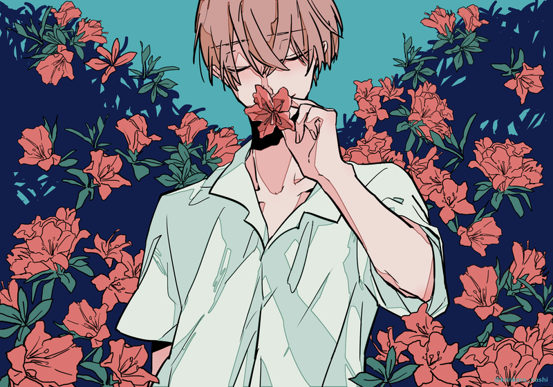 anime boys, flowers, original characters, artwork, illustration, anime