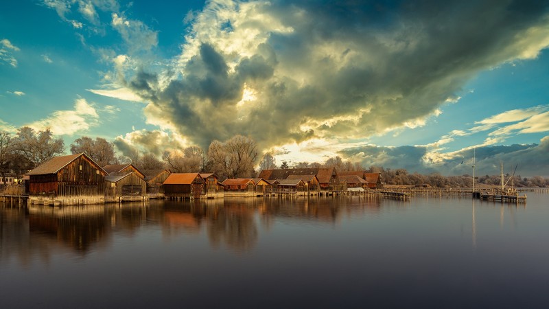 Germany, sky, lake, Lake Ammer, water, sunlight