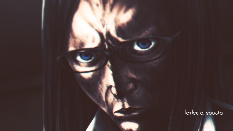 Prison School, anime, face, blue eyes, glasses