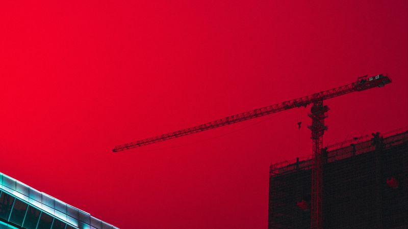 building, construction, crane, architecture, city sky, red, 4k