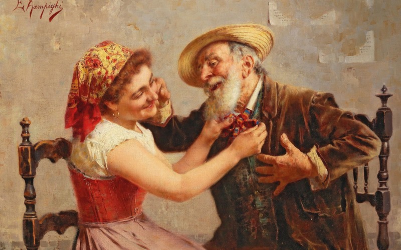 men, women, smiling, artwork, classic art, Eugenio Zampigi, painting