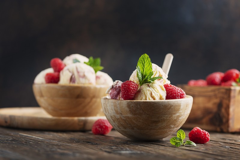 sweets, food, bowls, ice cream, berries, fruit
