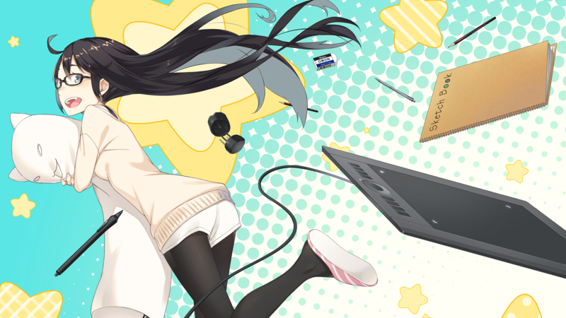 anime, anime girls, dark hair, long hair, glasses, open mouth