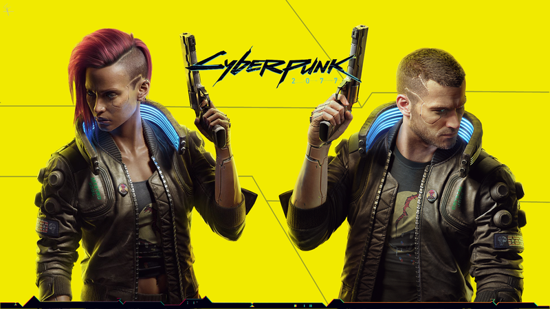 Cyberpunk 2077, video game characters, yellow background, video games