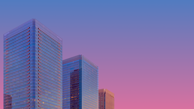 purple sky, skyscraper, vaporwave, architecture