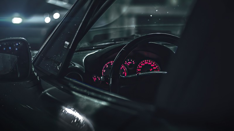 Mazda MX-5, dashboards, night, steering wheel, car, Roadster, noir, black, dark, red