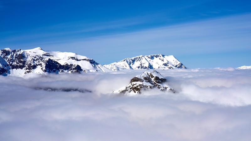 mountains, clouds, snow, snowy peak, sky, Alps, France, landscape, nature
