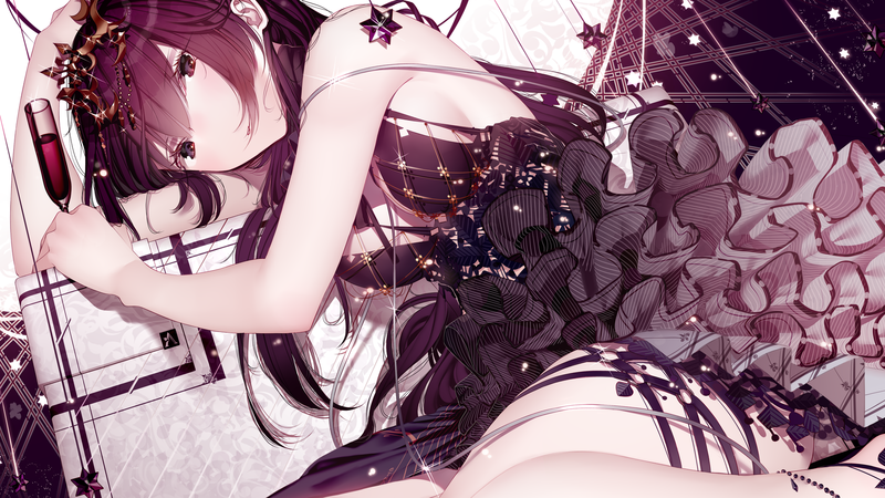 long hair, crown, drink, dress, anime