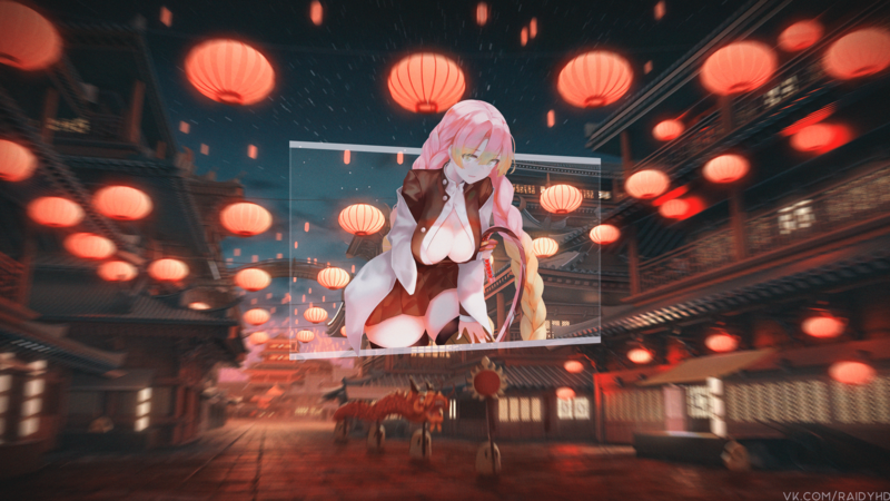 anime, anime girls, picture-in-picture, Kimetsu no Yaiba, Mitsuri Kanroji