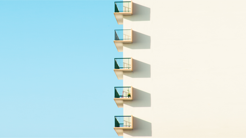 Matthieu Venot, architecture, balcony, cyan