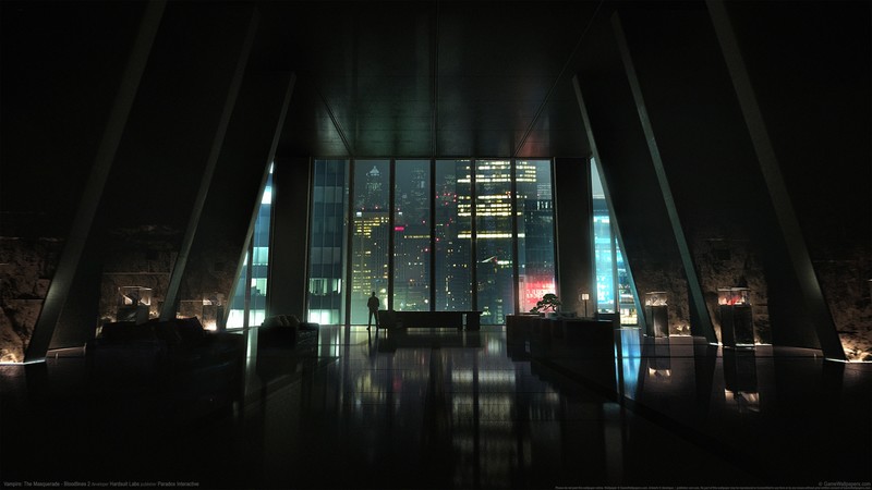 indoors, night, city, digital art