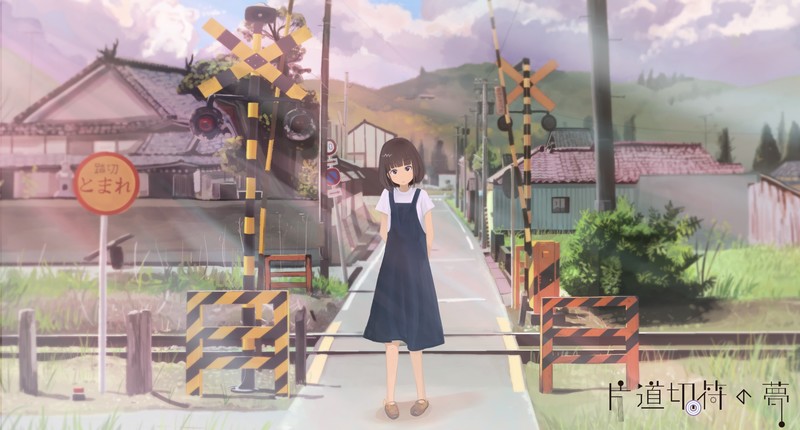 anime, anime girls, railway crossing