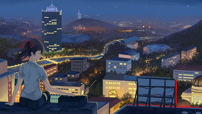 anime, anime girls, cityscape