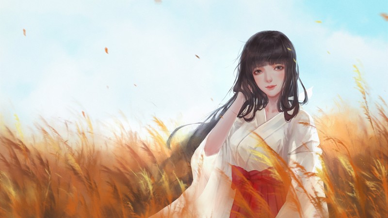 indoors, anime, long hair, brunette