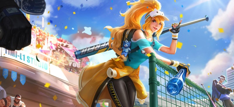 anime, blonde, long hair, baseball bat