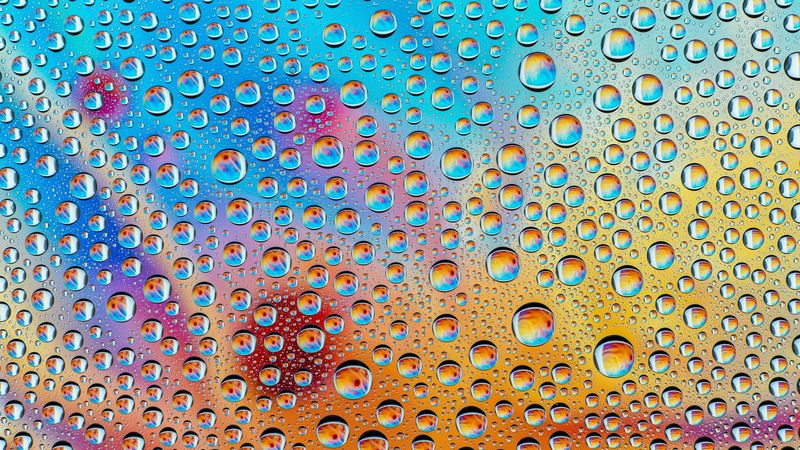 drops, form, water, multicolored, 4k