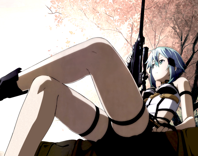 Sword Art Online, anime, anime girls, sniper rifle, legs crossed, weapon, legs