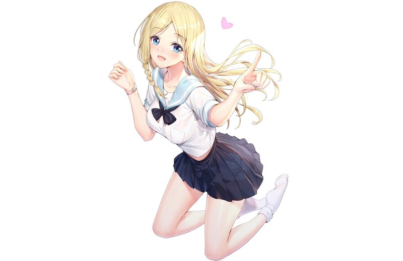 Hayasaka Ai, blonde, blue eyes, school uniform, skirt, stockings, blush, long hair, braids