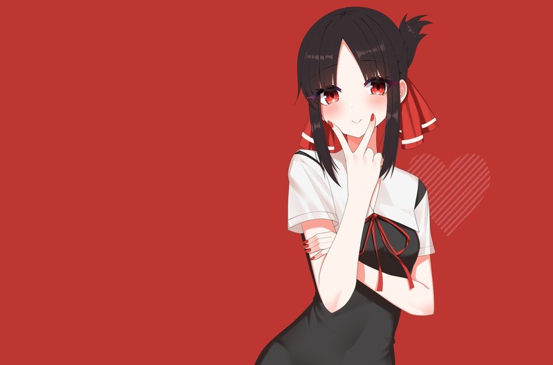 Kaguya Shinomiya, black hair, red eyes, blush, school uniform, short hair, Kaguya-Sama: Love is War