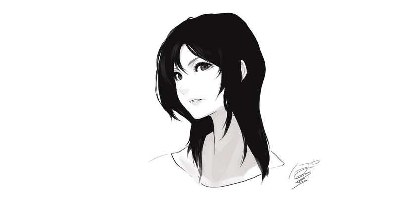 anime girls, portrait, anime, monochrome