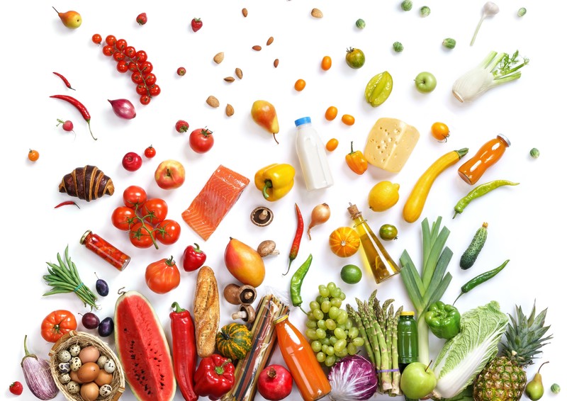 food, vegetables, colorful, eggs, fruit, berries, tomatoes, bread, grapes, Paprika
