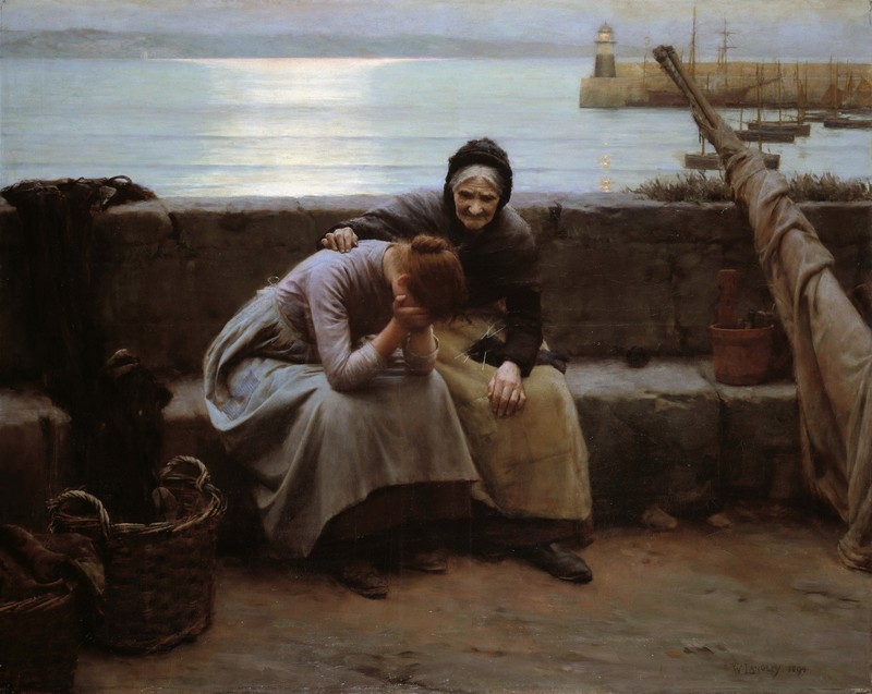 1894 (Year), Walter Langley, artwork, women, old people, crying, sad, painting