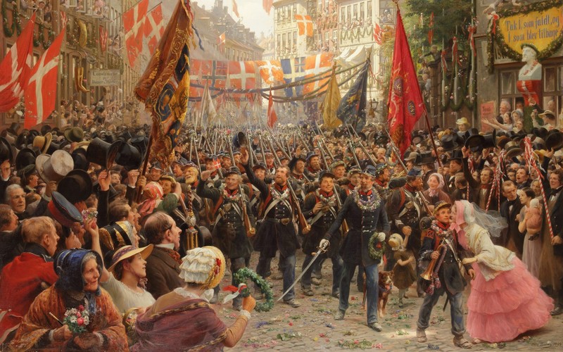 artwork, classic art, painting, soldier, army, 1894 (Year), Otto Bache, Denmark, Copenhagen, flag