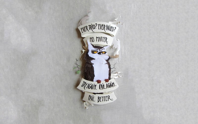 owl, paper art, quote, motivational, simple background, beige background, smoking pipe, branch, artwork