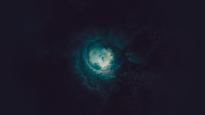 simple background, sky, children, flying, clouds, digital, digital art