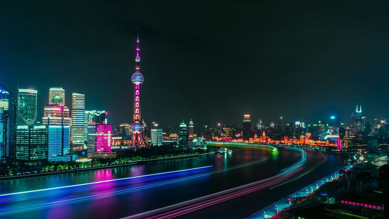 city, river, night, panorama, city lights, long exposure, 4k